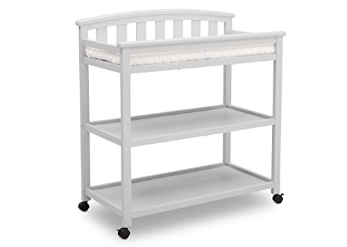 Delta Children Arch Top Changing Table with Wheels and Changing Pad, Bianca White