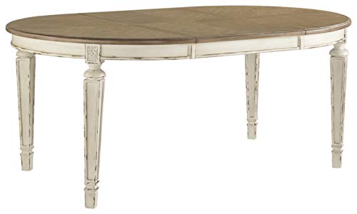 Signature Design By Ashley - Realyn Oval Dining Room Extention Table - Casual Style - Chipped White