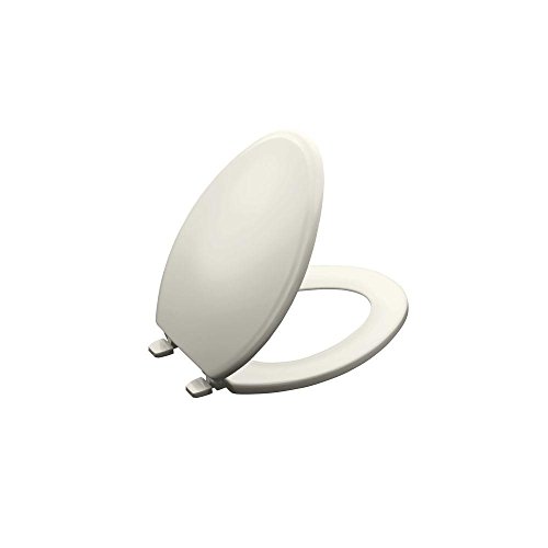 KOHLER K-4694-96 Ridgewood Molded-Wood with Color-Matched Plastic Hinges Elongated Toilet Seat, Biscuit