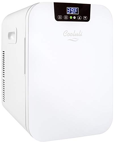 Cooluli Concord White 20 Liter Compact Cooler Warmer Mini Fridge for Bedroom, Office, Car, Dorm - Portable Makeup Skincare Fridge with Digital Temperature Control