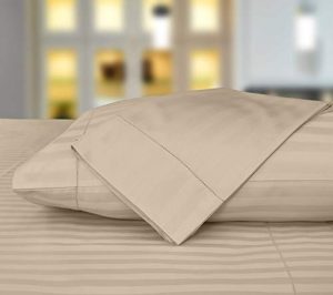 Threadmill Home Linen 500 Thread Count Damask Stripe 100% ELS Cotton Sheets, Set of 2 Standard Pillowcases, Luxury Bedding, Smooth Stripe Sateen, Beige