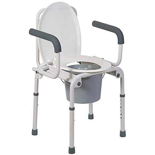 DMI Portable Toilet, Deluxe Commode Chair, Drop Arm Commode For Easy Transfers, Steel Bedside Commode, Easy No Tool Assembly, White