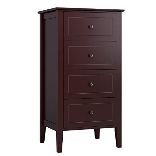 Homfa 4 Drawer Chest, Bathroom Floor Cabinet, Solid Wood Frame, Antique-Style Handles, Dressers for Bedroom, (19.7 L x 15.7 W x 37.4 H ) Easy to Assemble -Soft Dark Brown Finish