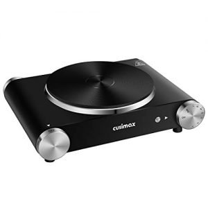 CUSIMAX Electric Hot Plate for Cooking Portable Single Burner 1500W Cast Iron hot plates Heat-up in Seconds Adjustable Temperature Control Stainless Steel Non-Slip Rubber Feet Upgraded Version B101
