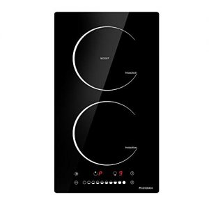 Induction Cooktop 2 Burner ECOTOUCH 12'' Electric Cooktop 240V Built-in Induction Stove Top Smoothtop, Induction Cooker Vitro Ceramic Glass Black Surface with Booster Burner IB320