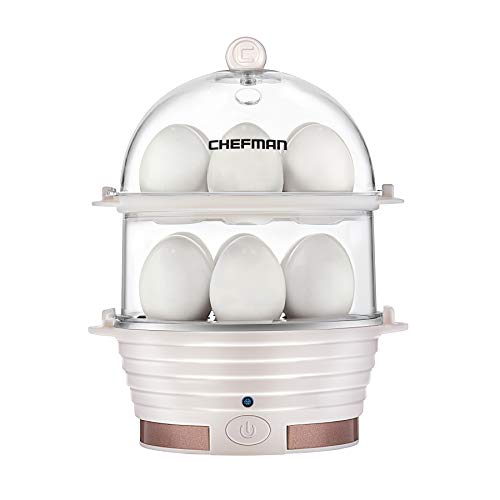 Chefman Electric Egg Cooker Boiler, Rapid Egg-Maker & Poacher, Food & Vegetable Steamer, Quickly Makes 12 Eggs, Hard or Soft Boiled, Poaching and Omelet Trays Included, Ready Signal, BPA-Free, Ivory