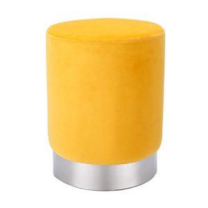 BIRDROCK HOME Round Yellow Velvet Ottoman Foot Stool – Soft Compact Padded Stool - Great for The Living Room, Bedroom and Kids Room - Small Furniture (Yellow)
