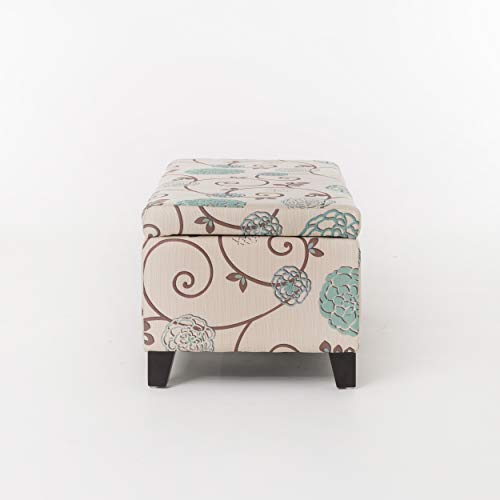 Christopher Knight Home Breanna Fabric Storage Ottoman Christopher Knight Home Breanna Fabric Storage Ottoman, White And Blue Floral.