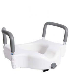 Vaunn Medical Elevated Raised Toilet Seat & Commode Booster Seat Riser with Removable Padded Grab bar Handles & Locking Mechanism