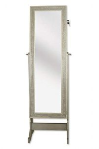 Iconic Home Glitzy Contemporary Royal Champagne Crystal-Border Cheval Mirror Jewelry Armoire