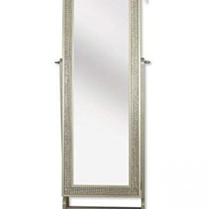 Iconic Home Glitzy Contemporary Royal Champagne Crystal-Border Cheval Mirror Jewelry Armoire