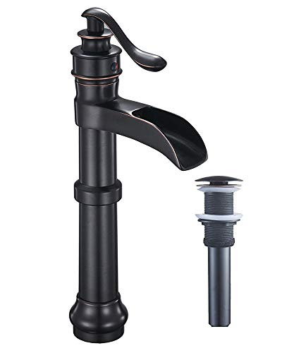 Homevacious Bathroom Faucet Oil Rubbed Bronze Waterfall Vessel Sink Tall Black Single Handle Bath Basin Farmhouse With Pop Up Drain Assembly Lavatory One Hole Mixer Tap Without Overflow Lead-Free
