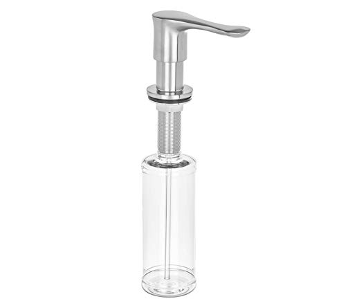Built in Round Solid Brass Pump Deck Mount Modern Hand/Dish Soap Dispenser - All Metal Construction - 13 OZ Capacity Bottle - Easy Refill from Top (Stainless Steel Brushed Nickel)