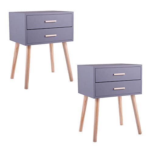 End Table Set of 2 - Solid Wood, Mid Century Nightstand for Bedroom - Modern Bedside Storage with Spacious Drawers - Enhance Your Home Décor The compact size is a lifesaver, optimizing space as a functional yet stylish addition. The spacious drawers provide a perfect solution for keeping bedroom, hallway, or living room essentials in order. From bedside necessities like lamps and books to daily life storage, the easy pull-out drawers offer convenience at your fingertips. Crafted from premium wood and hardware, this nightstand stands the test of time, holding up to 330 lbs. Its waterproof, scratch-resistant, and eco-friendly paint-polished surface ensures durability without compromising style. With four tapered wooden legs, it adds stability and a touch of mid-century elegance to any space. The no-slip pads protect your floors and provide a noise-free and comfortable experience.