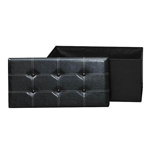 LOKATSE HOME 30 Inches Folding Storage Ottoman Bench LOKATSE HOME 30 Inches Folding Storage Ottoman Bench Footrest Seat Chest Coffee Table Toy Box, 30"x15"x15", Black（Faux Leather）.