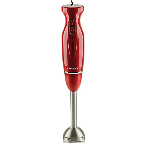 Ovente Immersion Hand Blender with Brushed Stainless Steel Blades, Ergonomic Handle, Detachable Shaft, 2 Blending Speeds Stick Blender for Smoothies, Puree Baby Food and Soup, Red (HS560R)