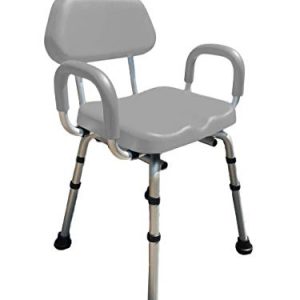Shower Chair, Bath Chair, Padded with Armrests, Comfortable(tm) Deluxe Shower Chair. Institutional Quality. (Gray)
