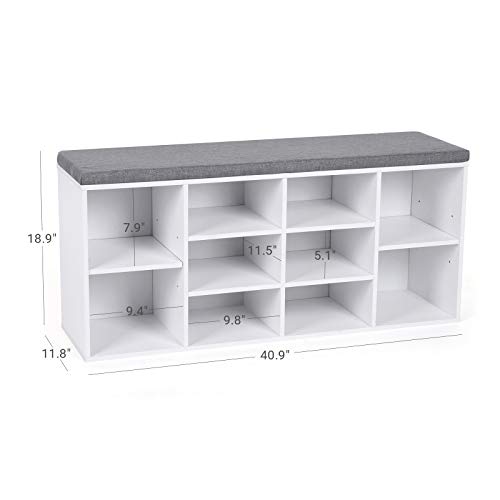 VASAGLE Cubbie Shoe Cabinet Storage Bench with Cushion VASAGLE Cubbie Shoe Cabinet Storage Bench with Cushion, Adjustable Shelves, Holds up to 440lb, White ULHS10WT.