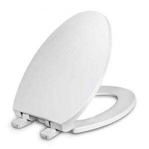 Elongated Toilet Seat with Cover, Slow Close, Easy to Install, Plastic, White, Suitable to Elongated or Oval Toilets