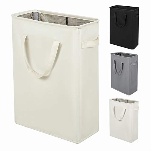ZERO JET LAG 45L Slim Laundry Hamper with Handles Thin Laundry Bin Collapsible Dirty Clothes Basket Narrow Laundry Bag Foldable Dirty Hamper(21 inches,Beige)