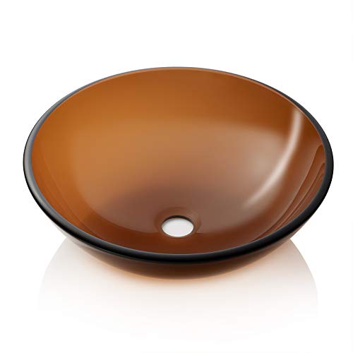 Miligore Modern Glass Vessel Sink - Above Counter Bathroom Vanity Basin Bowl - Brown