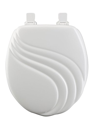 MAYFAIR Sculptured Swirl Toilet Seat will Never Loosen and Easily Remove MAYFAIR 27ECA 000 Sculptured Swirl Toilet Seat will Never Loosen and Easily Remove, ROUND, Durable Enameled Wood, White.