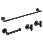 KLXHOME Matte Black 4-Piece Bathroom Hardware Kit Set Stainless Steel Wall Mount - Includes 24" Towel Bar, Toilet Paper Holder, 2x Robe Hooks, BS01B4B