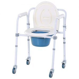 HomCom Personal Mobility Assist Bedside Commode Toilet Chair with 6-Level Adjustable Height & Shower Accessibility