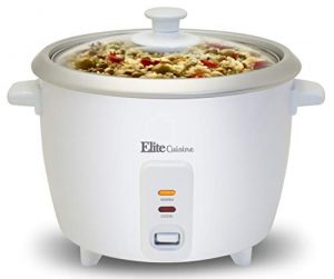 Elite Cuisine ERC-003 Electric Rice Cooker with Automatic Keep Warm Makes Soups, Stews, Grains, Hot Cereals, 6 Cooked (3 Cups Uncooked), 6 Cups Cups), White