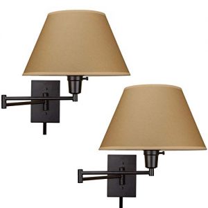Kira Home Cambridge 13" Swing Arm Wall Lamp - Plug in/Wall Mount, Opaque Paper Shade, 150W 3-Way + Cord Covers, Black Finish, 2-Pack