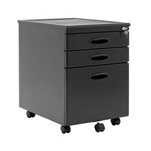 Calico Designs Metal Full Extension, Locking, 3-Drawer Mobile File Cabinet Assembled (Except Casters) for Legal or Letter Files with Supply Organizer Tray in Black