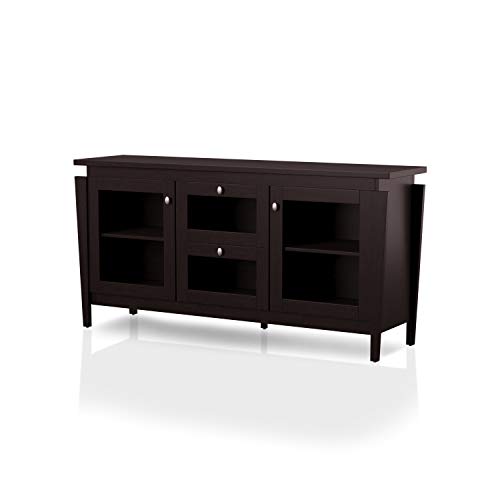 ioHOMES Cedric Modern 2-Drawer Rectangular TV Stand with 2 Glass Door Cabinets, 60", Espresso