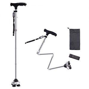 BigAlex Folding Walking Cane with LED Light,Pivoting Quad Base,Adjustable Walking Stick with Carrying Bag for Man/Woman (MG Alloy Base(Silver))
