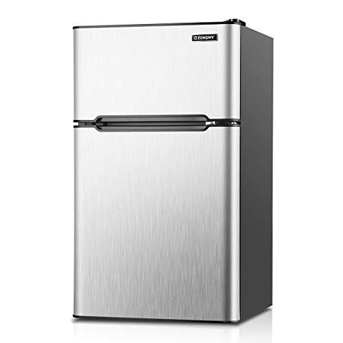 Euhomy Mini Fridge with Freezer, 3.2 Cu Ft 2 Door Upright Compact Refrigerator with Freezer Ideal Food and Drink Beer Storage Mini Refrigerator for Room, Kitchen, Dorm, Apartment and Office.