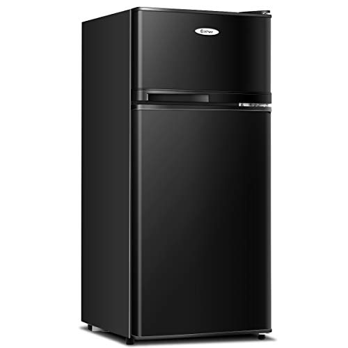 COSTWAY Compact Refrigerator, 2-Door 3.4 cu. ft. Under Counter Fridge, Freezer Cooler Unit for Dorm, Office, Apartment with Adjustable Removable Glass Shelves (BlacK)