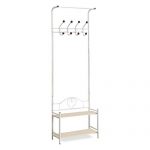 Yaker's collection Coat Rack, Easy Assembly Hall Tree White with 8 Hooks 2-Tier Shoe Shelf, Standing Coat Racks with 4 Adjustable Feet, Entry Hall Tree with Stable Carbon Steel for Coat, Shoe(White)
