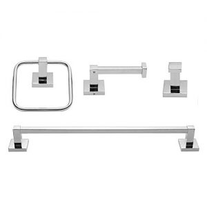 Globe Electric Finn 4-Piece Bathroom Hardware Accessory Kit, Polished Chrome, Bar, Towel Ring, Robe Hook, Toilet Paper Holder 51368