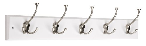 129848 Coat Rack, 27-Inch, Wall Mounted Coat Rack with 5 Decorative Hooks, Satin Nickel and White