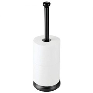 mDesign Decorative Metal Free-Standing Toilet Paper Holder Stand with Storage for 3 Rolls of Toilet Tissue - for Bathroom/Powder Room Organization - Holds Mega Rolls - Black