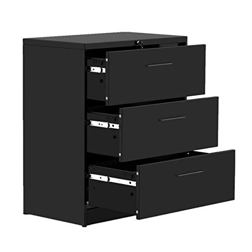 3 Drawers Lateral File Cabinets Metal Filing Storage Cabinet with Lock for Home Office,Anti-tilt Structure,Black