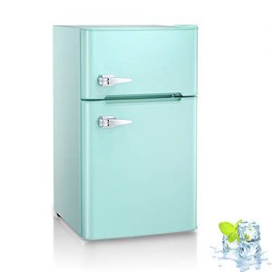 3.2 Cu.ft Compact Double Door Refrigerator with Freezer, Freestanding Mini Fridge with Top Door Upright Freezer for Home,Dorm,Office or RV with Removable Glass Shelves (Green)