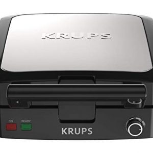 KRUPS Belgian Waffle Maker, Waffle Maker with Removable Plates, 4 Slices, Black and Silver