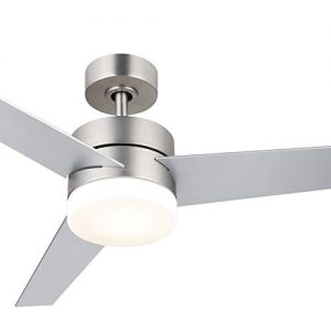CO-Z 52’’ Modern Ceiling Fan with Lights and Remote, Contemporary Ceiling Fans Brushed Nickel, Indoor LED Ceiling fan for Kitchen Bedroom Living Room, 3 Reversible Blades in Silver and Walnut Finish, ETL certificate