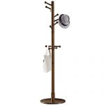Vlush Sturdy Wooden Coat Rack Stand, Entryway Hall Tree Coat Tree with Solid Round Base for Hat,Clothes,Purse,Scarves,Handbags,Umbrella-(Dark Brown, 11 Hooks)