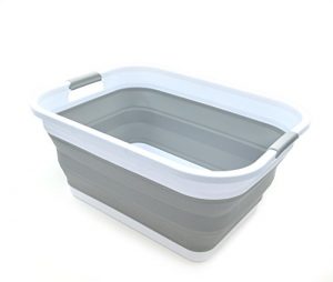 SAMMART Collapsible Plastic Laundry Basket - Foldable Pop Up Storage Container/Organizer - Portable Washing Tub - Space Saving Hamper/Basket (Rectangular, Grey)