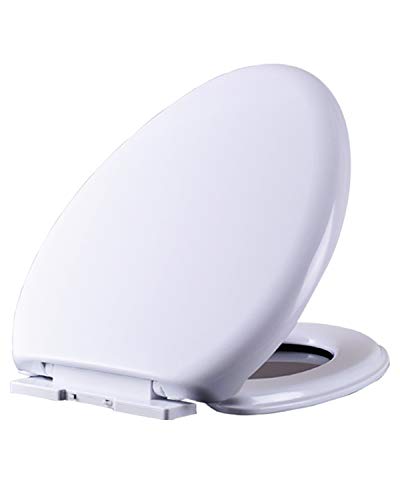 ELMWAY Elongated Biscuit Toilet Seat With Grip-Tight Bumpers Quiet-Close Quick-Release Hinges Quick-Attach Hardware Easy Installation No Slam Toilet Seat White