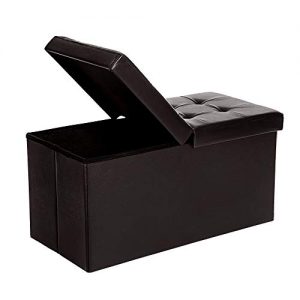 SONGMICS 30 Inches Folding Storage Ottoman Bench with Flipping Lid, Storage Chest Footstool , Faux Leather, Brown ULSF45BR