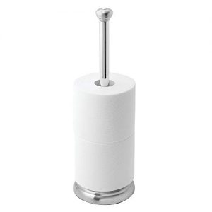 iDesign York Metal Toilet Tissue Roll Reserve for Bathroom, Compact Organizer Caddy Holds 3 Rolls of Paper, Brushed Stainless Steel and Chrome