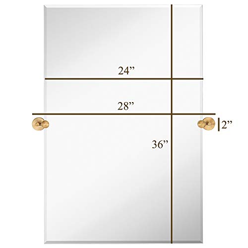 Large Tilting Pivot Rectangle Mirror with Brushed Gold Wall Anchors Massive Tilting Pivot Rectangle Mirror with Brushed Gold Wall Anchors | Silver Backed Adjustable Shifting &amp; Tilting Wall Mirror | 24" x 36" Inches.