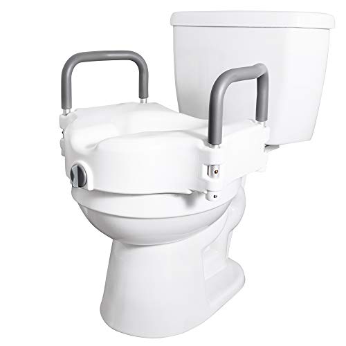 Vaunn Medical Elevated Raised Toilet Seat and Commode Booster Seat Riser with Removable Padded Grab Bar Handles and Locking Mechanism